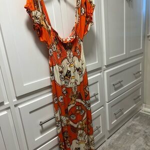 Magic Orange Elephant Print Dress size small